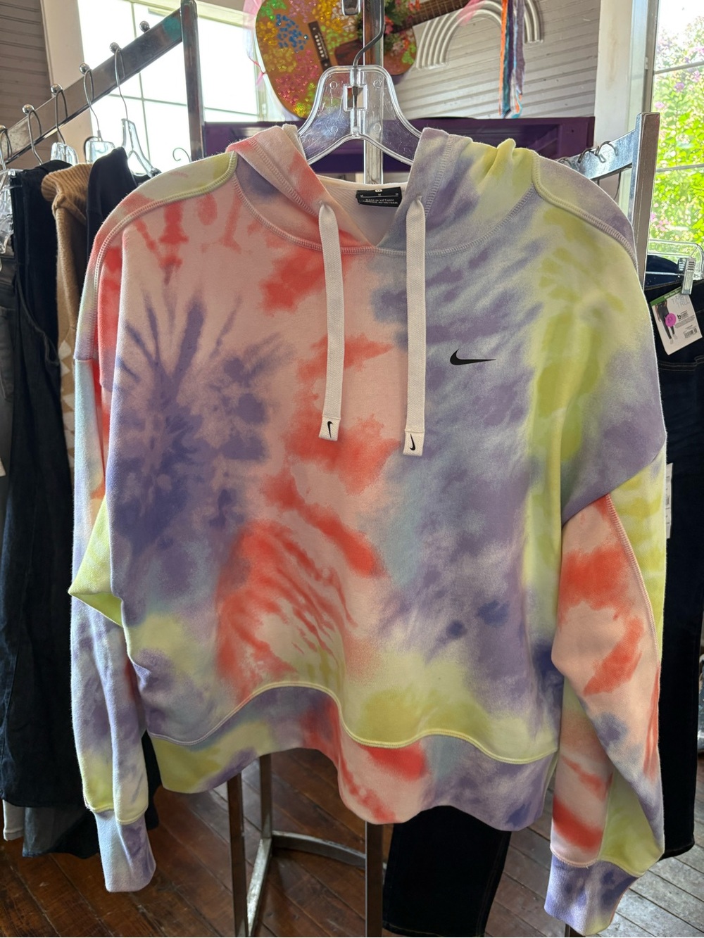 Nike Pastel Tie-Dye Cropped Hoodie — Coral, Lavender & Lime